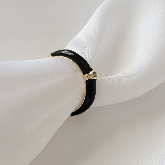 7/$35 Gold and Black Enamel Statement Ring Rhinestone Minimalist Ring - Picture 5 of 8